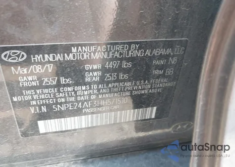 2017 Hyundai Sonata Se из США, поврежденный, VIN 5NPE24AF3HH571510